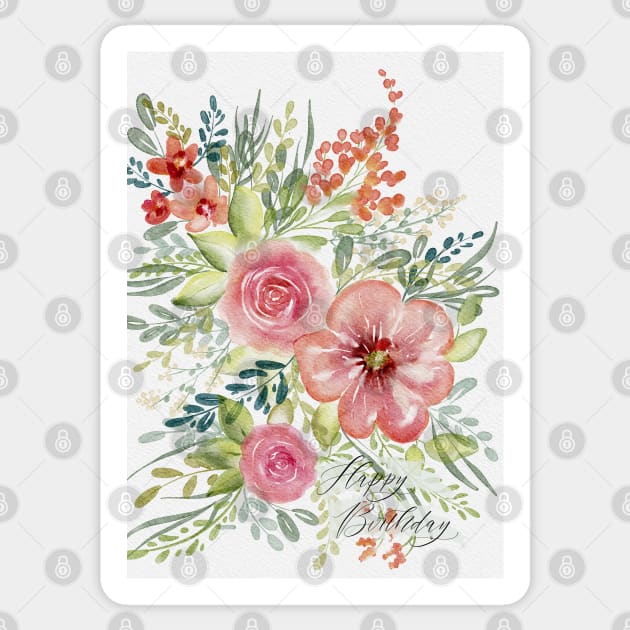 Modern Watercolor Happy Birthday Greeting Card Sticker by Harpleydesign